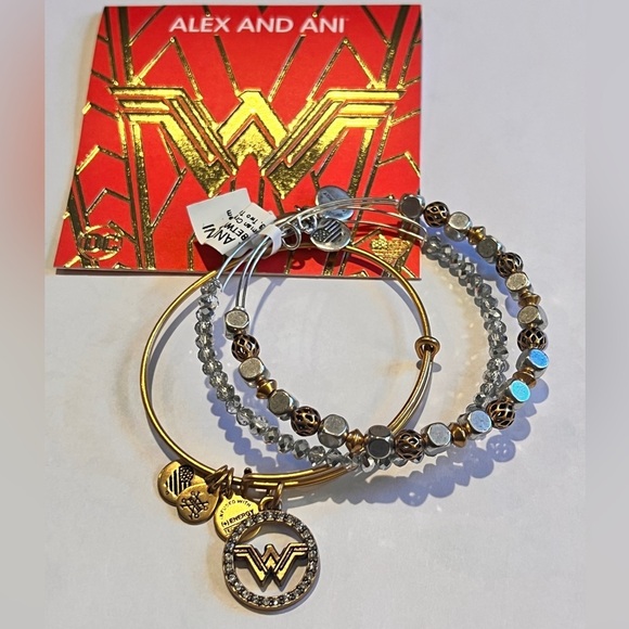 Alex and Ani Wonder Woman Crystal Emblem Set of 3 two tone expandable bracelets - Picture 14 of 14